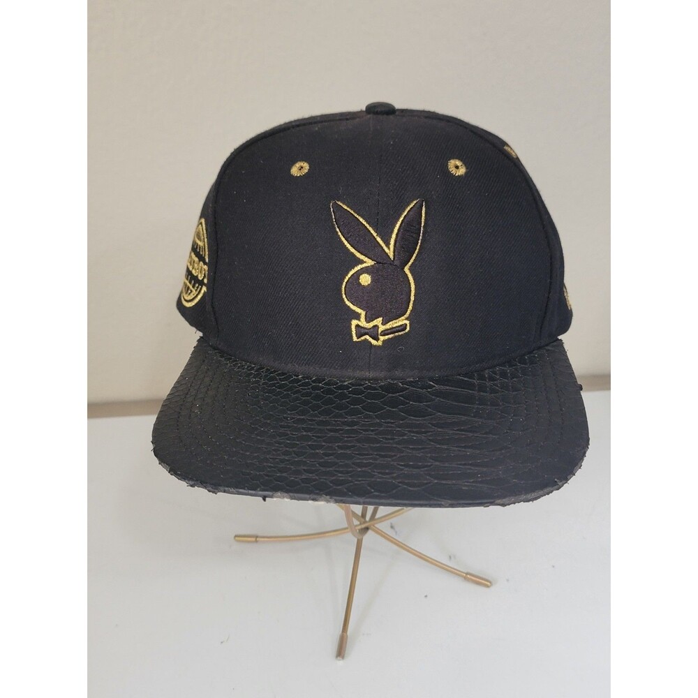 Playboy Lids Gold Rush Strapback Hat Black Gold Bunny Textured Bill Read Desc